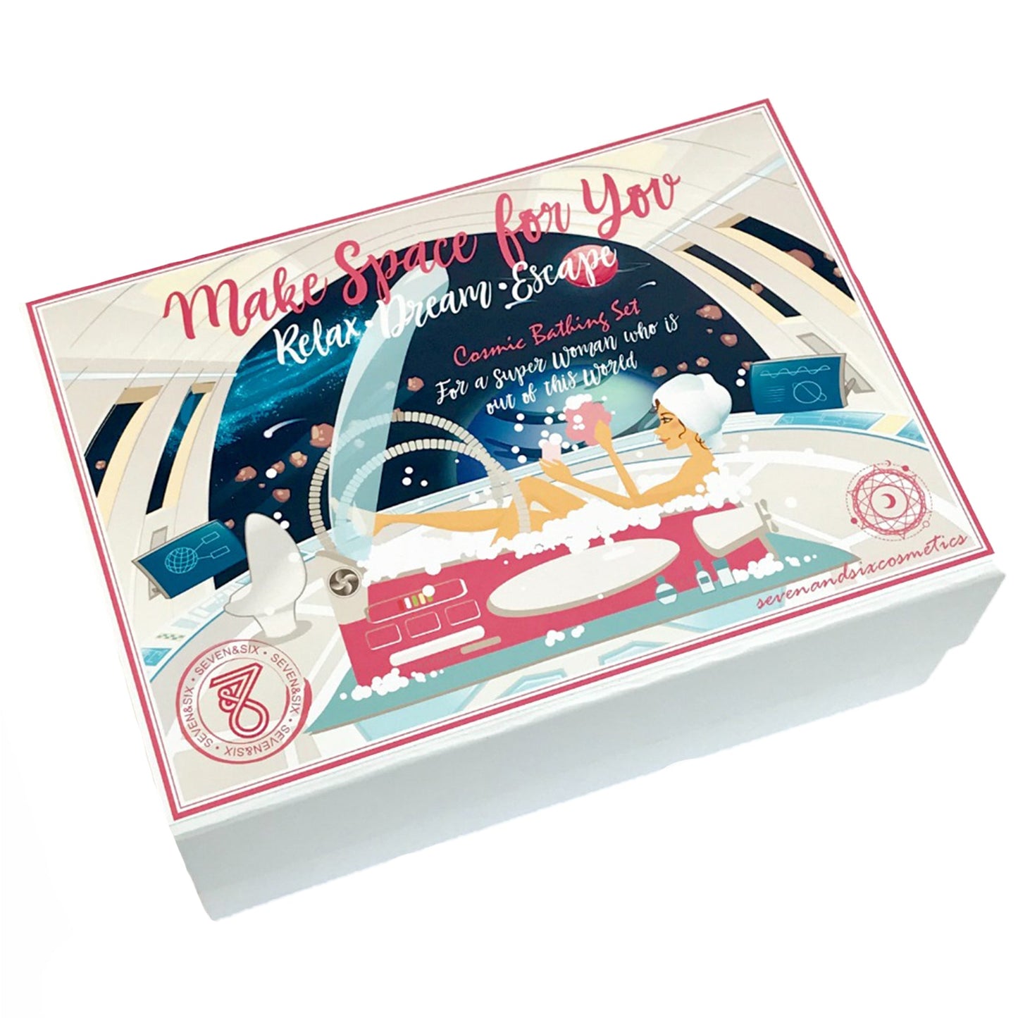 ‘Make Space for You’ woman’s space-themed pamper gift set, including bath bombs, bath salts, and self-care items for a relaxing spa experience.