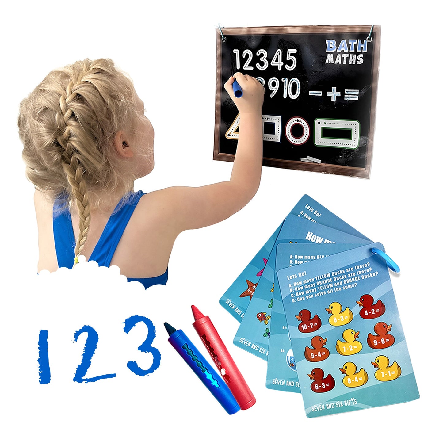 Bath Maths: Educational Bath Toys & Number Games - Bath Crayons and Learning Flashcards - Seven and Six Gifts