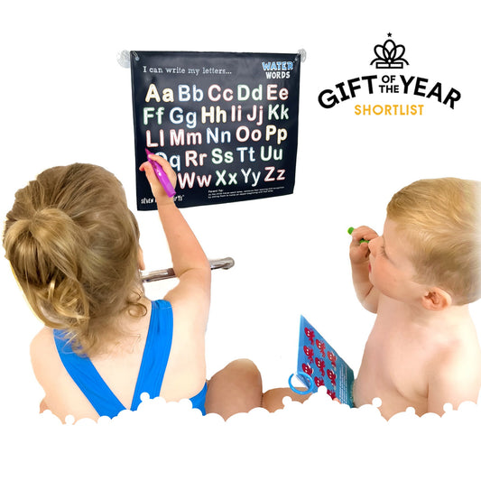 Water Words: Educational Bath Toys & Letter Games - Phonics Flash Cards and Alphabet Toys with Bath Crayons - Seven and Six Gifts