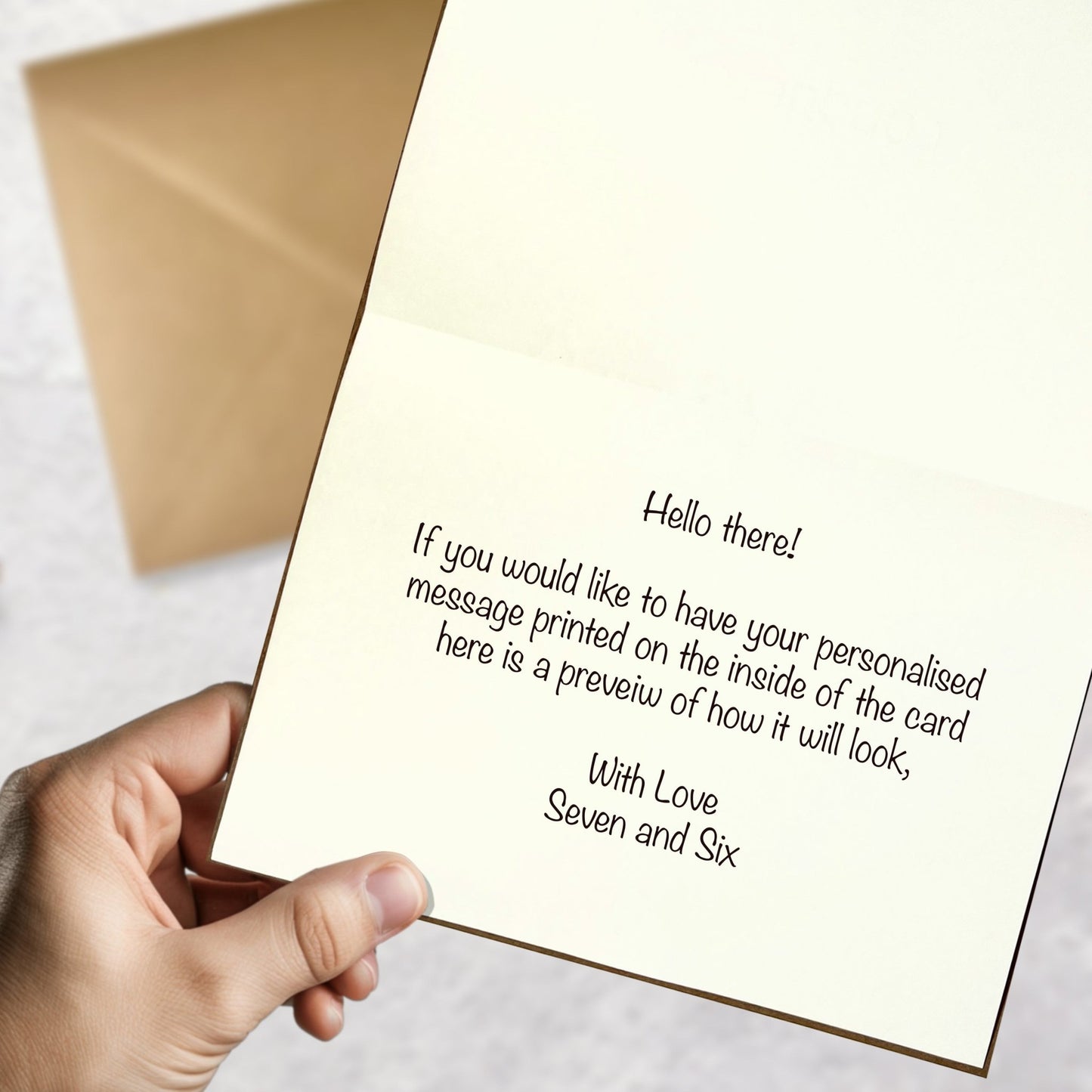 Wizard holding a magical greeting card with a personalised special message inside, perfect for a magical-themed gift.