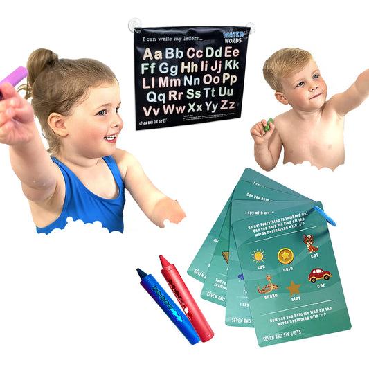 Water Words: Educational Bath Toys & Letter Games - Phonics Flash Cards and Alphabet Toys with Bath Crayons