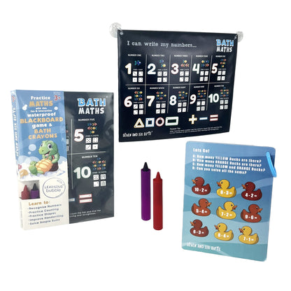 Bath Maths educational bath toys featuring number games and simple sums for fun and interactive bathtime learning.