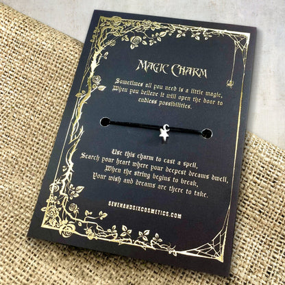 Magical gold foil charm with spell card and wish bracelet for witches and wizards 
