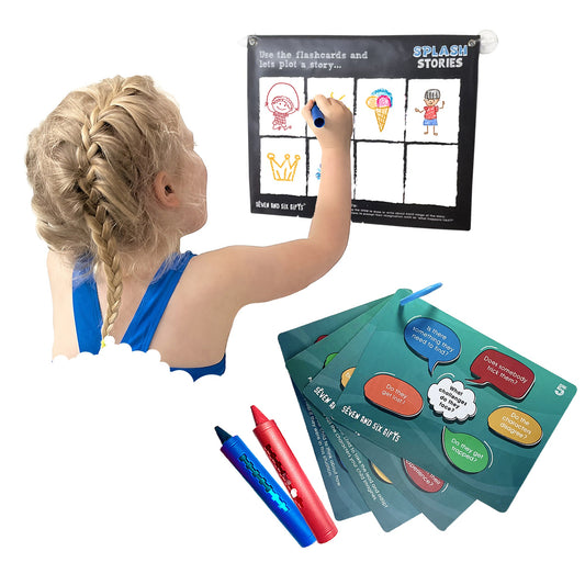 Splash Stories: Educational Bath Toys & Word Games - Learning Flashcards and Bath Crayons for Kids - Seven and Six Gifts