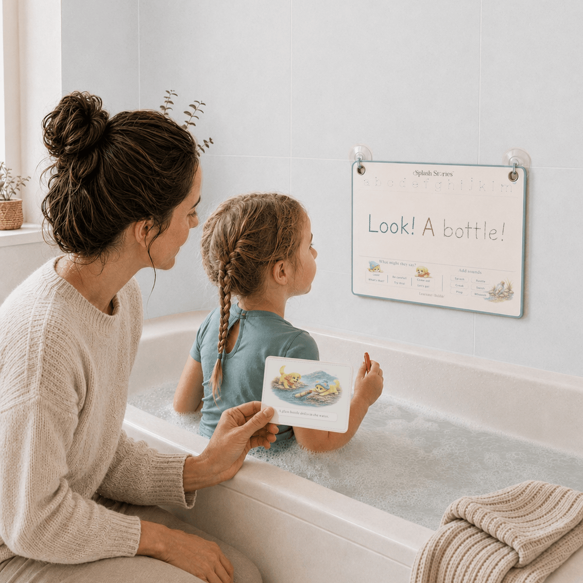 Splash Stories: Educational Bath Toys & Word Games - Learning Flashcards and Bath Crayons for Kids - Seven and Six Gifts