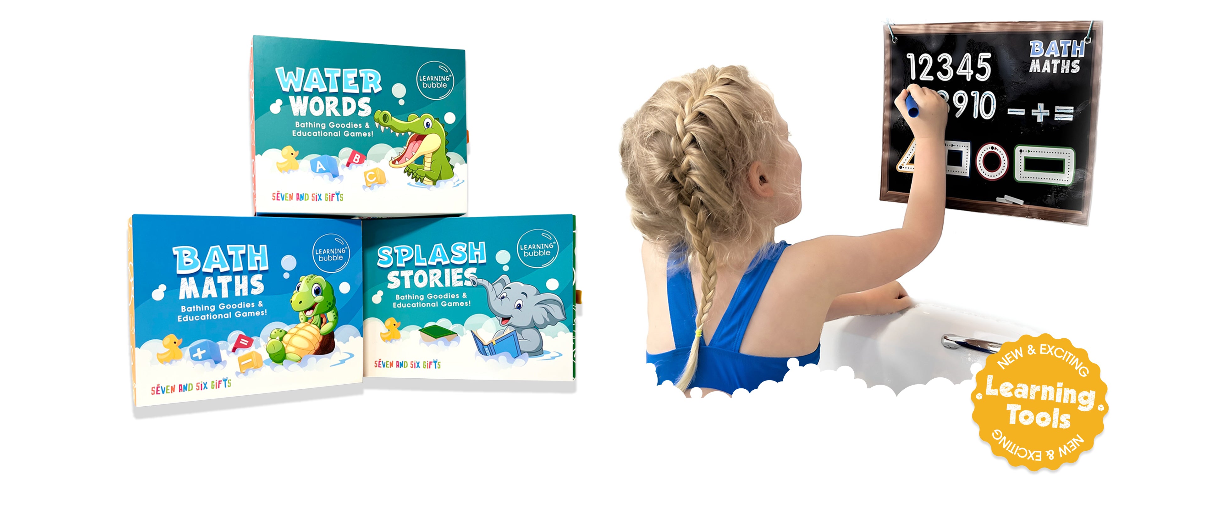 Toddler bath learning toys with colourful maths games and fun bath crayons designed for early learning and water play