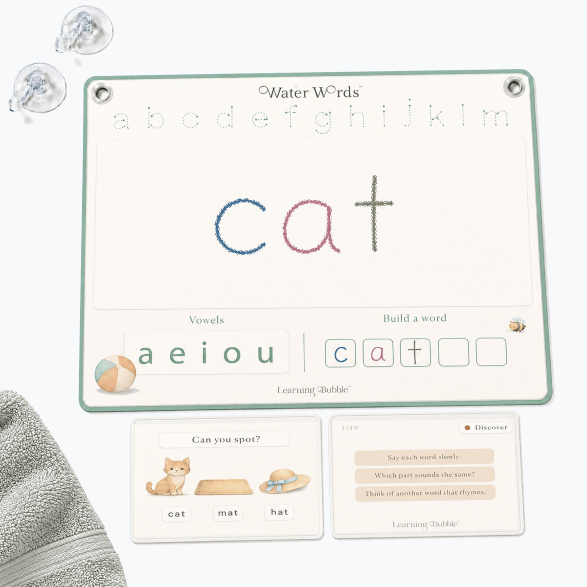 Water Words: Educational Bath Toys & Letter Games - Phonics Flash Cards and Alphabet Toys with Bath Crayons - Seven and Six Gifts