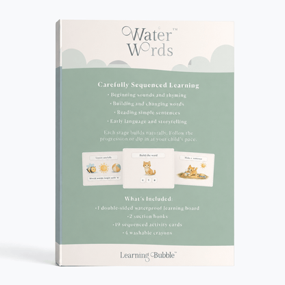 Water Words: Educational Bath Toys & Letter Games - Phonics Flash Cards and Alphabet Toys with Bath Crayons - Seven and Six Gifts