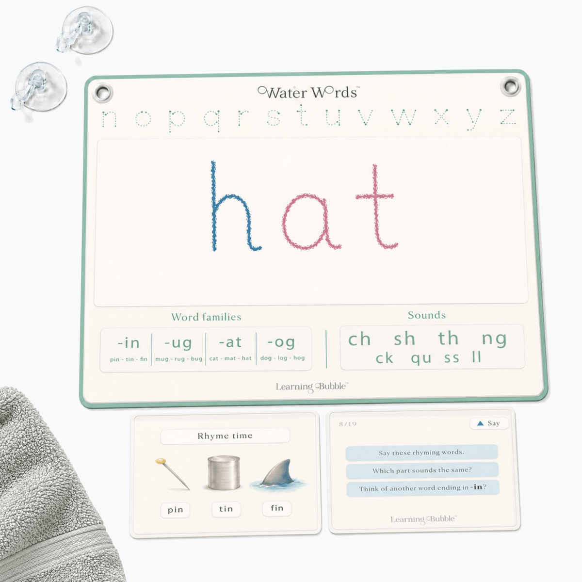 Water Words: Educational Bath Toys & Letter Games - Phonics Flash Cards and Alphabet Toys with Bath Crayons - Seven and Six Gifts