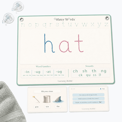 Water Words: Educational Bath Toys & Letter Games - Phonics Flash Cards and Alphabet Toys with Bath Crayons - Seven and Six Gifts