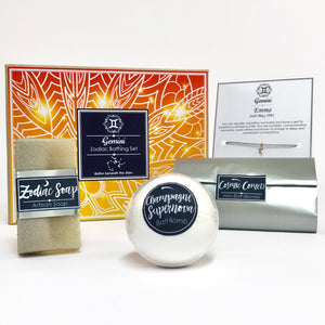 Personalised Zodiac Bath Bomb Pamper Gift Set - Bathe Beneath the Stars! Personalised Aquarius Zodiac Bath Bomb Set SpellboundBeauty Gemini 